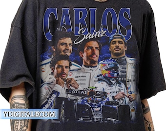 Camiseta vintage de Carlos Sainz con gráficos de los 90, camiseta de Carlos Sainz con colores cómodos, camiseta retro de Carlos Sainz de Fórmula 1.