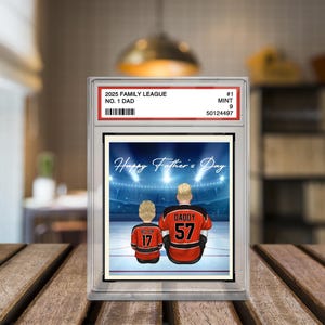Gepersonaliseerde hockey nr. 1 papa-ruilkaartstijl acrylblok, Vaderdagcadeau voor hockeyliefhebber, cadeau voor hockey acrylblok plaquette