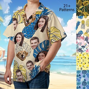 Hawaiian Shirts with Custom Faces, Custom Dog Face Shirt Custom Hawaiian Shirt with Pets Face, Vacation Tropical Pattern Shirt for Family