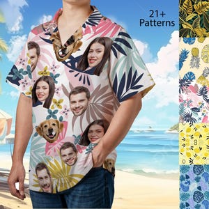 Hawaiian Shirts with Custom Faces, Bachelor Party Gift, Summer Gift, Dog/Cat/Lover Face Shirt, Vacation Tropical Pattern Shirt for Family