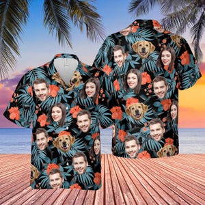Custom Face Photo Hawaiian Shirt, Bachelor Party Gift, Summer Gift, Dog/Cat/Lover Face Shirt, Vacation Tropical Pattern Shirt for Family
