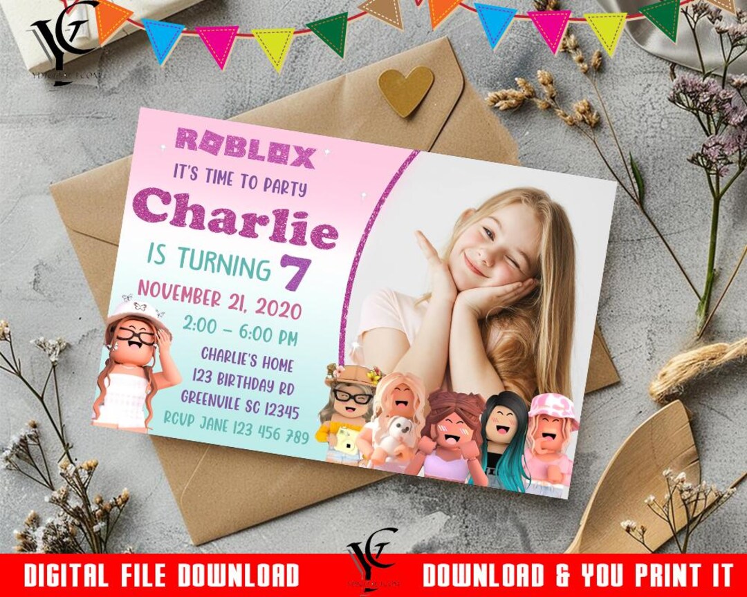Roblox Girls Birthday Invitation, Printable Birthday Roblox Girls ...