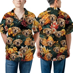 Custom Pet Portrait Beach Outfit, Personalized Dog Face Hawaiian Shirt, Dog/Cat/Lover Face Shirt, Vacation Tropical Pattern Shirt for Family
