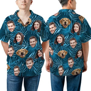 Personalized Photo Hawaiian Shirt, Bachelor Party Gift, Summer Gift, Dog/Cat/Lover Face Shirt, Vacation Tropical Pattern Shirt for Family