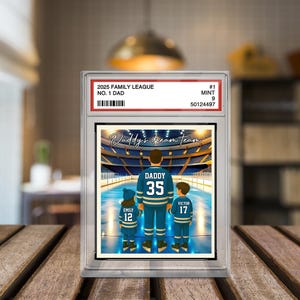 Meilleur papa de tous les temps, homme et enfants, hockey, style carte à collectionner, bloc acrylique, plaque personnalisée, cadeau de fête des pères pour mari