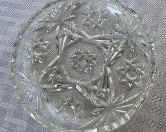Vintage Anchor Hocking EAPC Star of David Berry Bowl, 4” Clear Pressed Glass Dessert Dish