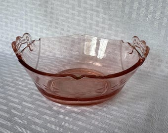 Vintage Imperial Glass Pink Molly Mayonnaise Bowl, 1930s Art Deco Pink Depression Glass Handled Bowl, Line #725 Octagonal Candy Trinket Dish