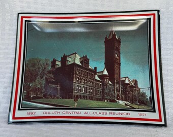 Vintage 1971 Duluth MN Central High School All-Class Reunion Souvenir Glass Plate | Historic Old Central High School 1892-1971 Memorabilia.