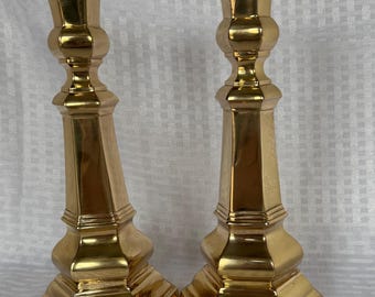 Vintage 1981 Yale University Forman Brass Candlesticks-Pair of Solid Polished Brass Taper Holders - 18th Century Baroque Style Reproductions