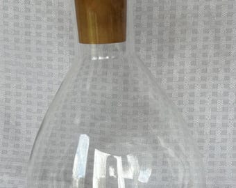 Mid-Century Modern Glass Carafe with Wood Stopper
