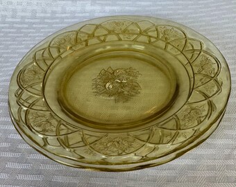 Vintage Amber Depression Glass Plate – Floral Etched Dessert Plate