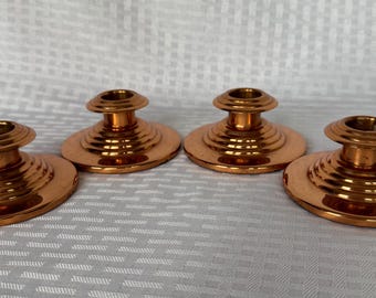 Vintage Chase Copper Candle Holders Set of 4 with Box, Sunday Supper Art Deco Taper Candlesticks, 1930s Machine Age Home Decor
