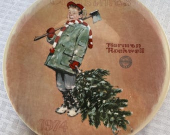 1974 Norman Rockwell Christmas Plate Scotty Gets His Tree Vintage Collector Plate Lmtd. Edition Rockwell Society of America Ridgewood China