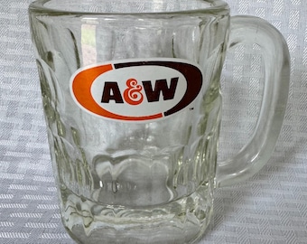 Vintage A&W Root Beer Glass Mug 1970s Oval Logo Heavy Glass Stein, Retro Fast Food Drive In Diner Memorabilia, Root Beer Float Soda Mug