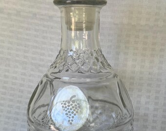 Vintage Princess House Heritage Decanter with Stopper, Etched Crown and Grapes Clear Glass, Diamond Cut Barware, Wine Whiskey Liquor Bottle