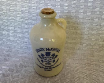 Vintage Henry McKenna Sour Mash Bourbon Whiskey Mini Jug 1/10 Pint, Collectible 1970s Kentucky Straight Bourbon Stoneware  Pottery Jug