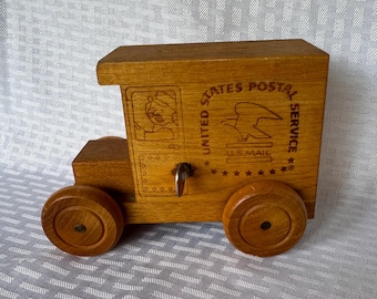 Vintage 1991 Toystalgia USPS Wooden Mail Truck Coin Bank Music Box, Working US Mail Toy Truck, Nostalgic Americana Decor