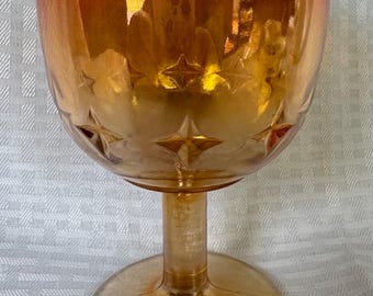 Vintage Indiana Glass Marigold Carnival Glass Goblet – Iridescent Orange Glassware