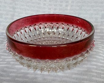 Vintage Indiana Glass Ruby Red Diamond Point Bowl