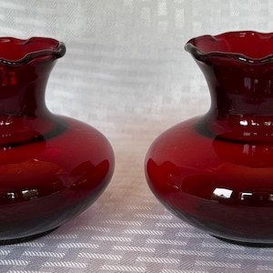 Vintage Anchor Hocking Royal Ruby Red ruffled glass vases