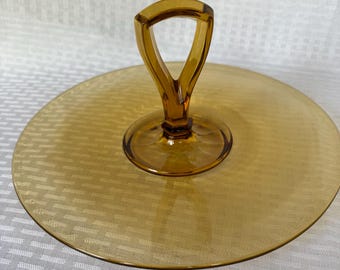 Vintage Amber Glass Serving Dish with Handle.