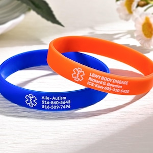 Pulsera de alerta médica grabada, pulsera de identificación de emergencia de silicona para mujeres, pulsera de identificación médica para hombres, pulsera para anticoagulantes y alergias.