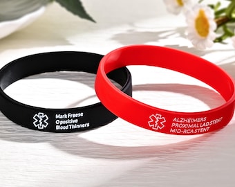 Engraved Medical Alert Bracelet, Silicone Emergency ID Band, Practical Medical Safety Gift for Adults, Custom Medical ID for Seniors