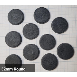May include: Ten black 32mm round plastic bases for miniature figures.