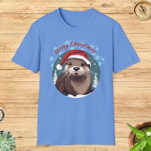 Merry Christmas Otter T-Shirt - Festive Animal Tee, Funny Otter Gift, Cute Wildlife Xmas Shirt, Quirky Otter Holiday Present