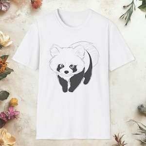 Maglietta minimalista con panda rosso: maglietta ecologica unisex, regalo per gli amanti degli animali