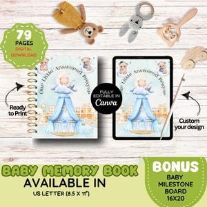 Libro de recuerdos de bebé personalizado / Álbum de recortes digital editable en Canva / Diario de hitos imprimible / Recuerdo para recién nacidos