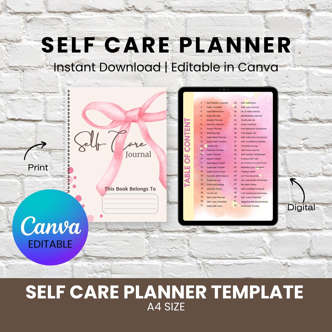 Editable Self Care Planner | Printable Journal | Daily Wellness Tracker ...