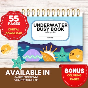 Underwater Busy Book | Ocean Theme Toddler Activities | Printable Quiet Book | Kids Digital Download | Preschool Binder
