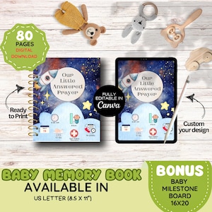 Benutzerdefinierte Baby Memory Buch Druckbare | Bearbeitbares Meilenstein-Journal | Neugeborenen Andenken digitaler Download | Personalisiertes Baby Sammelalbum