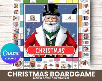 Christmas board game for kids,printable holiday game, digital download template, family game night, editable canva game, fun winter activity