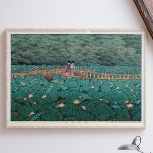 Kawase Hasui - The Pond at Benten Shrine in Shiba. Japanese wall art, Large canvas, Japanese decor, Japanese landscape, Living room decor