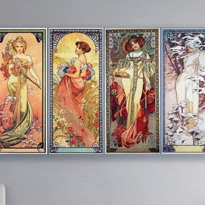 Alphonse Mucha - Les Saisons. Art nouveau decor, Mucha poster, Gallery wrapped, Fine art prints, Giclee canvas, Canvas art