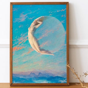 Albert Aublet - Selene. Printing on canvas, Mystical woman, Magic woman art, Kitchen wall art, Ready to hang, Canvas art print