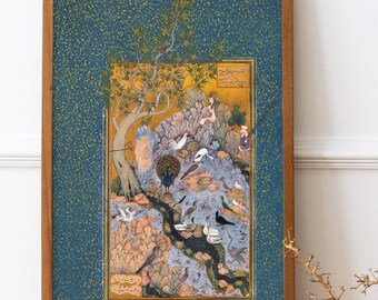 Habiballah of Sava - The Concourse of the Birds. Painting on canvas, Bedroom decor, Fine art prints, Giclee canvas, Persian bird art