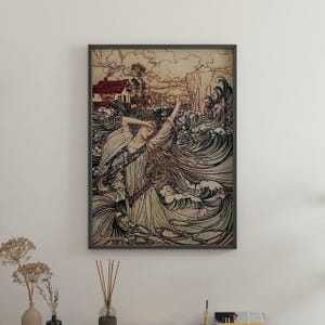 Undine by Arthur Rackham – 1909 Fairy Tale Illustration, Vintage Fantasy Art Print, Giclee Canvas, Mythical Water Spirit Wall Decor