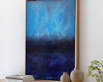 Modern Rothko Wall Art, Blue Black Poster Painting, Minimalist Abstract Decor, Ready to Hang, ART413