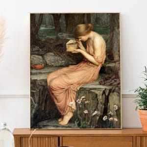 John William Waterhouse - Psyche Opening the Golden Box. Waterhouse poster print, Giclee canvas, Gallery wrapped, Beautiful girl art