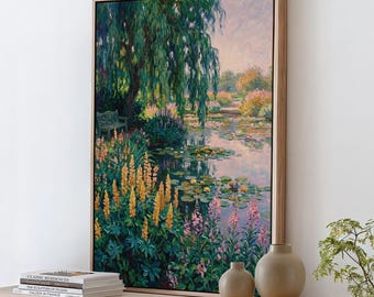 Monet Floral Painting Print, Flower Beds at Vetheuil, Spring Poppy Field Wall Art, Bedroom Decor, ART432