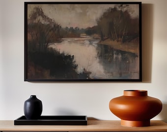 Large Abstract Landscape Canvas Art, Framed Vintage Print, Timeless Gold Frame Wall Decor, ART169