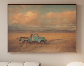 Vintage Western Car Art Print, Montana Wall Art, Country Western Poster, Antique Oil Painting Style, ART208