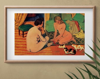 Felix Vallotton - Naked women with cats. Bedroom decor, Extravagant painting, Sensual wall art, Canvas painting, Living room decor