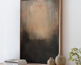 Modern Abstract Wall Art Print, Framed Neutral Canvas Artwork, Dark Minimalist Living Room Decor, ART153