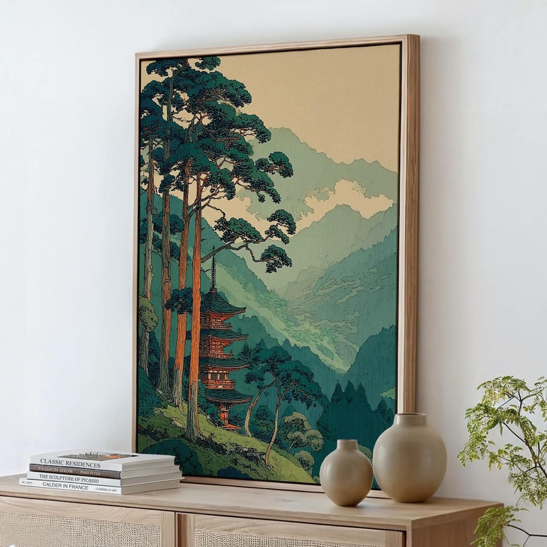 Vintage Japanese Forest Poster, Tranquil Mountain Landscape Wall Art ...