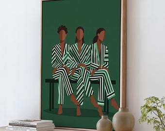 Modern Afro Art Print, Black Friends Painting, Afrocentric Wall Decor, African Inspired Home Art, ART398