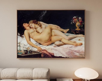 Gustave Courbet - The Sleepers, Le Sommeil. Sensual bedroom wall art, Lesbian Art, Couple canvas art, Living room wall art, Poster print